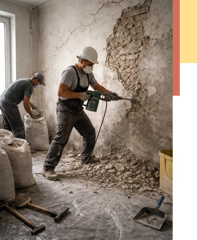 Демонтаж штукатурки со стен в Петергофе от 7532 руб/м² — быстро и недорого | ОТДЕЛОЧНИК-Птф