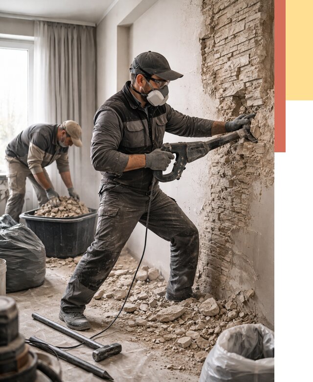 Демонтаж декоративного камня в Петергофе от 1517 руб/м² — быстро и недорого | ОТДЕЛОЧНИК-Птф