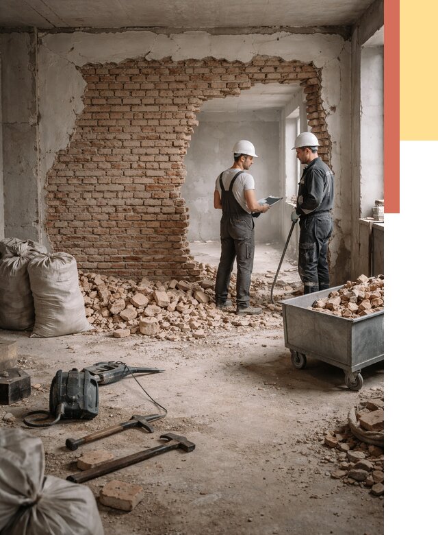 Демонтаж кирпичных стен в Петергофе от 4394 руб. — быстро, недорого, под ключ | ОТДЕЛОЧНИК-Птф