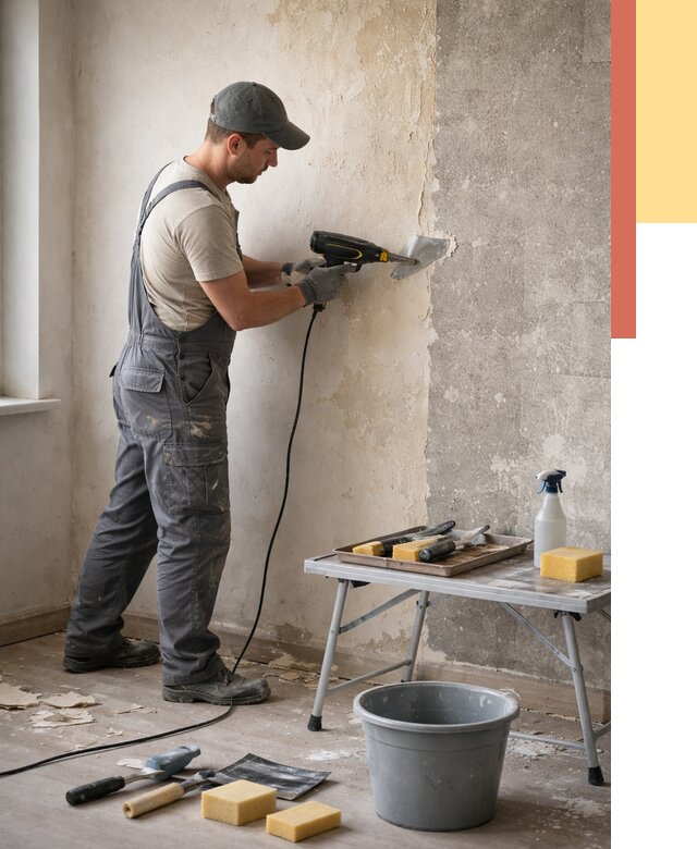 Очистка стен от клея в Петергофе от 1935 руб. — снятие и удаление клея со стен | ОТДЕЛОЧНИК-Птф