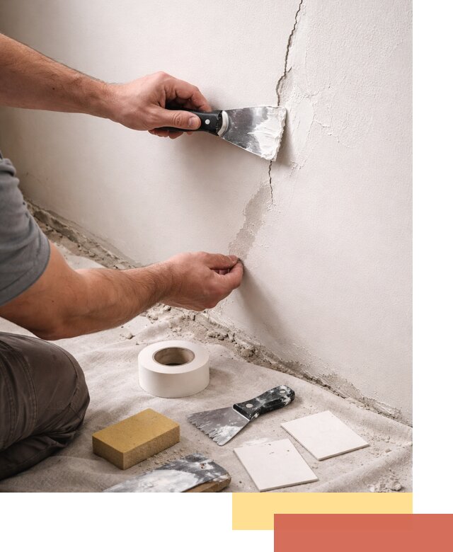 Заделка трещин и сколов в стенах и потолках в Петергофе