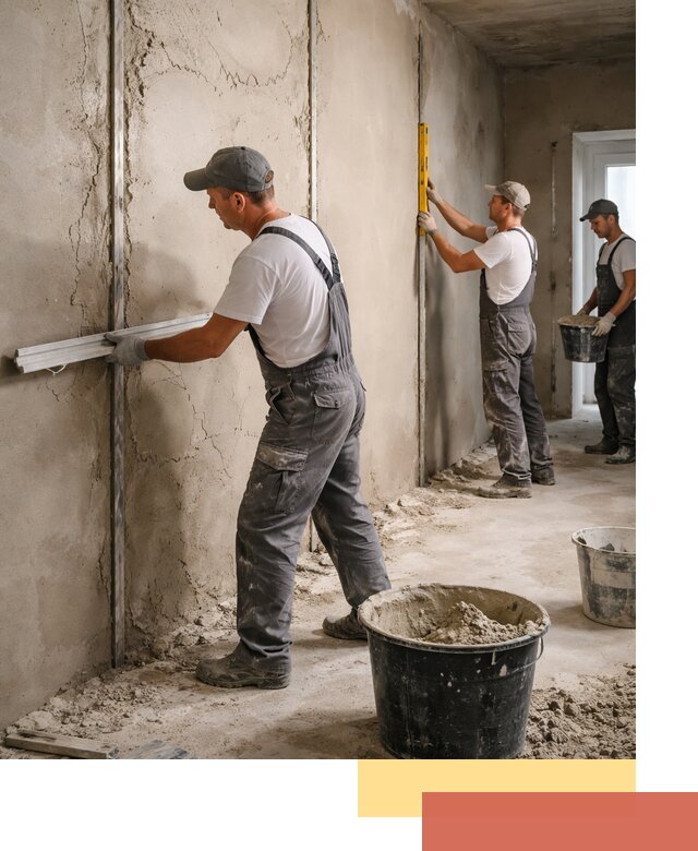 Штукатурка стен по маякам в Петергофе — точная и ровная поверхность