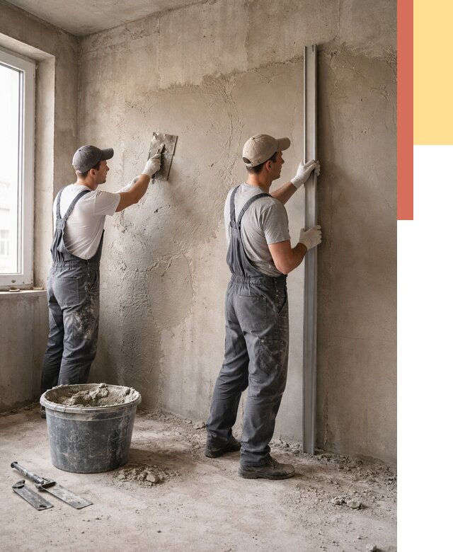 Штукатурка бетонных стен в Петергофе от 4707 руб/м² — качественно и быстро | ОТДЕЛОЧНИК-Птф