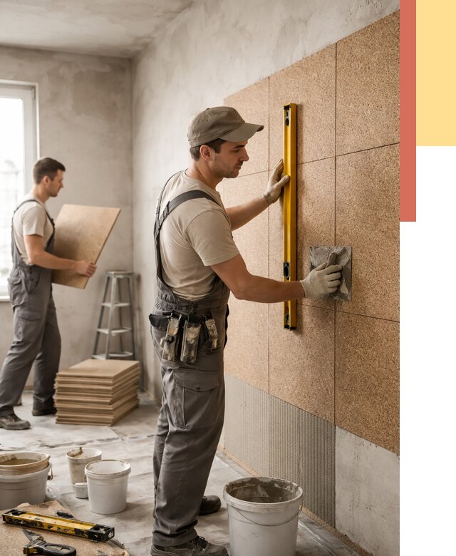 Монтаж пробковых панелей на стены в Петергофе от 3661 руб. — ОТДЕЛОЧНИК-Птф