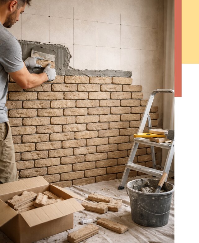 Монтаж декоративного кирпича в Петергофе от 3348 руб./м² — быстро и недорого | ОТДЕЛОЧНИК-Птф