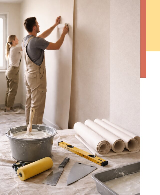 Поклейка бумажных обоев в Петергофе от 5754 руб./м2 — быстро и недорого | ОТДЕЛОЧНИК-Птф