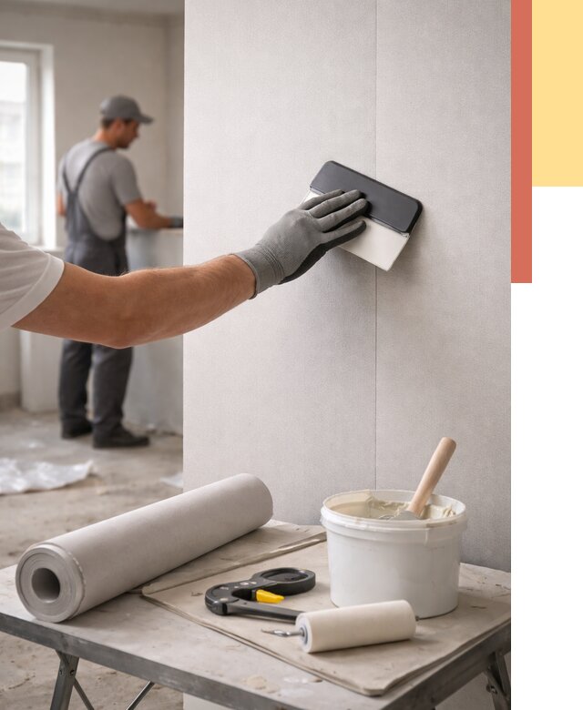 Поклейка обоев под покраску в Петергофе от 3661 руб. за м2 | ОТДЕЛОЧНИК-Птф