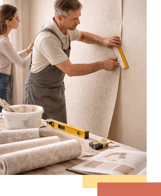 Поклейка обоев с подбором рисунка в Петергофе