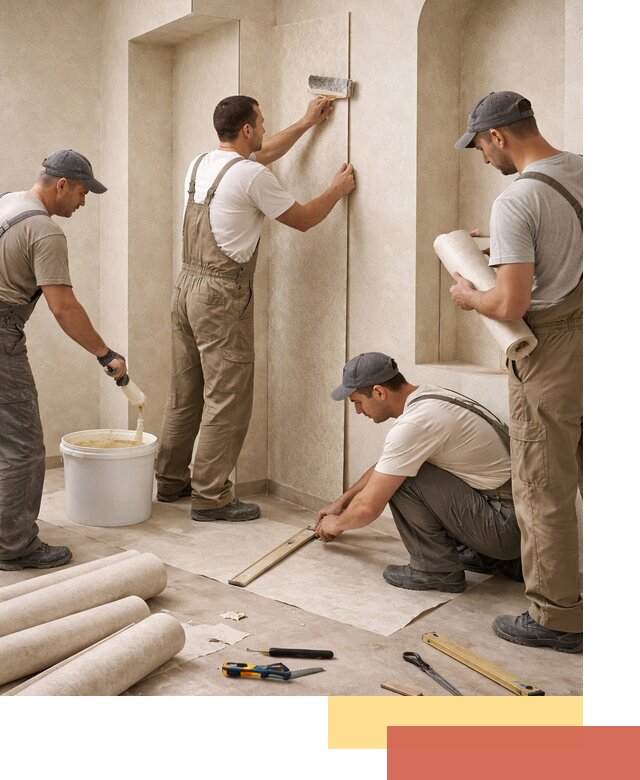 Поклейка обоев на сложные стены и неровные поверхности в Петергофе