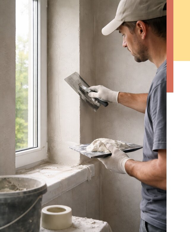 Штукатурка откосов в Петергофе от 4707 руб/м² — услуги и выравнивание под ключ | ОТДЕЛОЧНИК-Птф