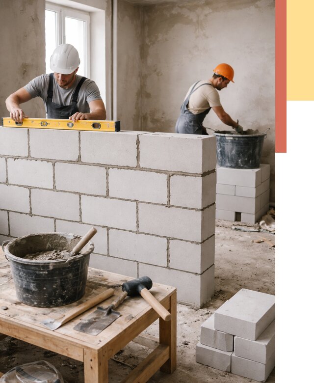 Кладка перегородок из газобетона в Петергофе от 3348 руб. под ключ | ОТДЕЛОЧНИК-Птф