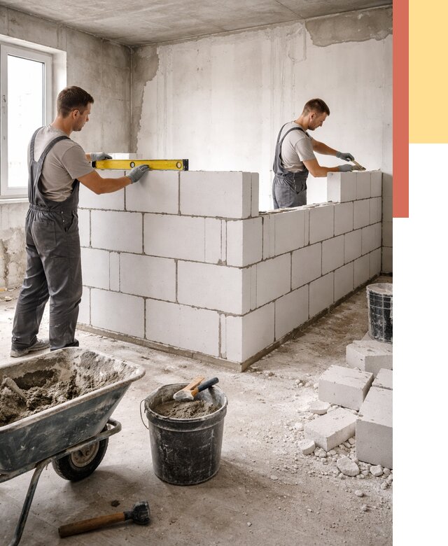 Кладка перегородок из ПГП в Петергофе от 2615 руб./м2 — монтаж и возведение под ключ | ОТДЕЛОЧНИК-Птф