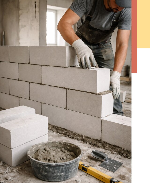 Кладка перегородок из силикатного блока в Петергофе от 4184 руб. под ключ | ОТДЕЛОЧНИК-Птф