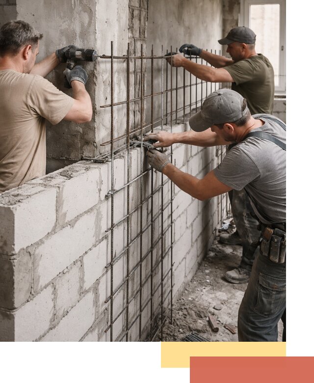 Армирование кладки перегородок в Петергофе профессионально и надёжно