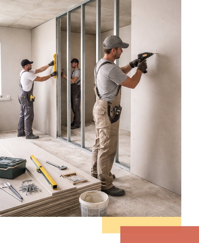 Однослойная перегородка из гипсокартона в Петергофе под ключ, монтаж и отделка