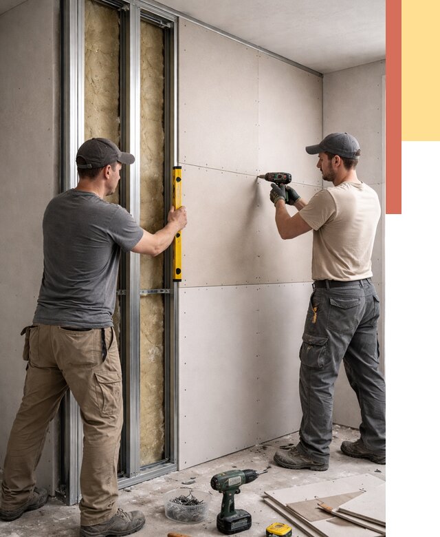 Монтаж двухслойной перегородки из гипсокартона в Петергофе от 1517 руб. | ОТДЕЛОЧНИК-Птф