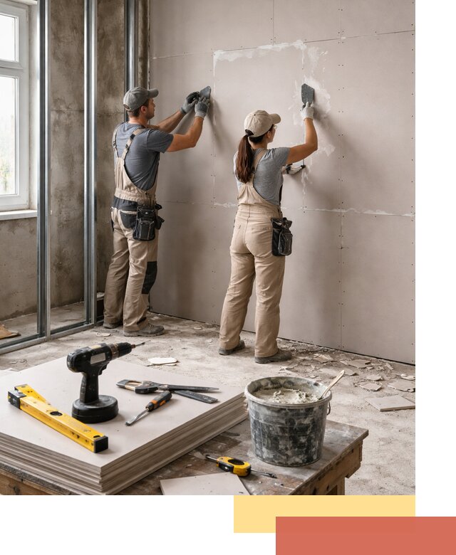 Монтаж двухслойной перегородки из гипсокартона в Петергофе