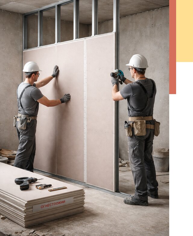 Перегородка из огнестойкого гипсокартона в Петергофе от 1935 руб. под ключ | ОТДЕЛОЧНИК-Птф