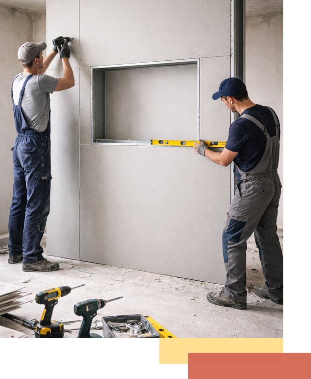 Перегородка из гипсокартона с нишей под декор в Петергофе