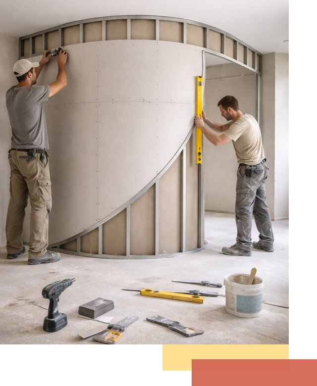 Радиусная перегородка из гипсокартона в Петергофе под ключ