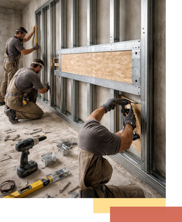 Усиленная перегородка для крепления тяжёлых конструкций в Петергофе