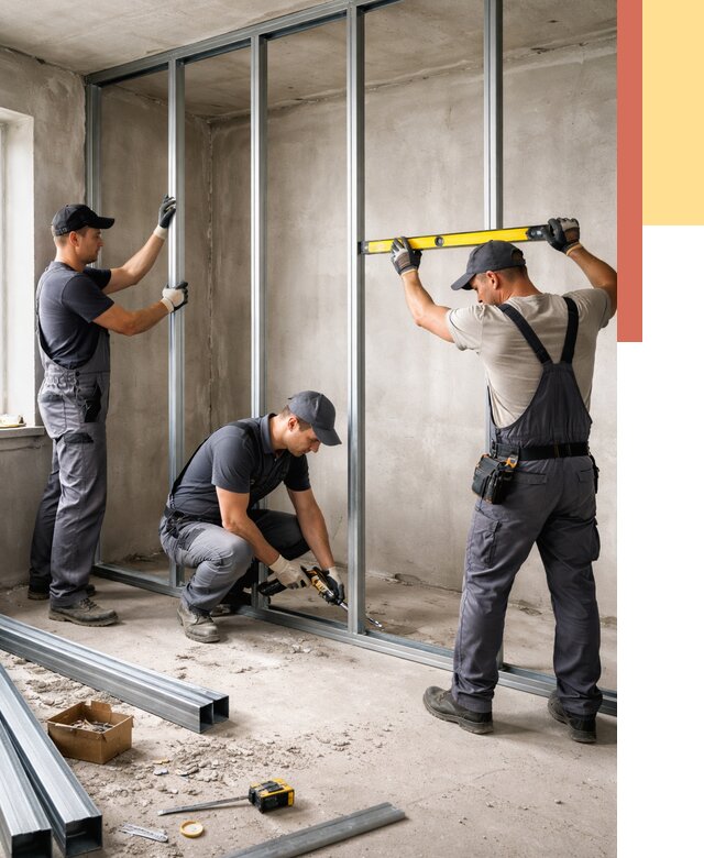 Монтаж каркаса перегородки из профиля в Петергофе от 785 руб. | ОТДЕЛОЧНИК-Птф