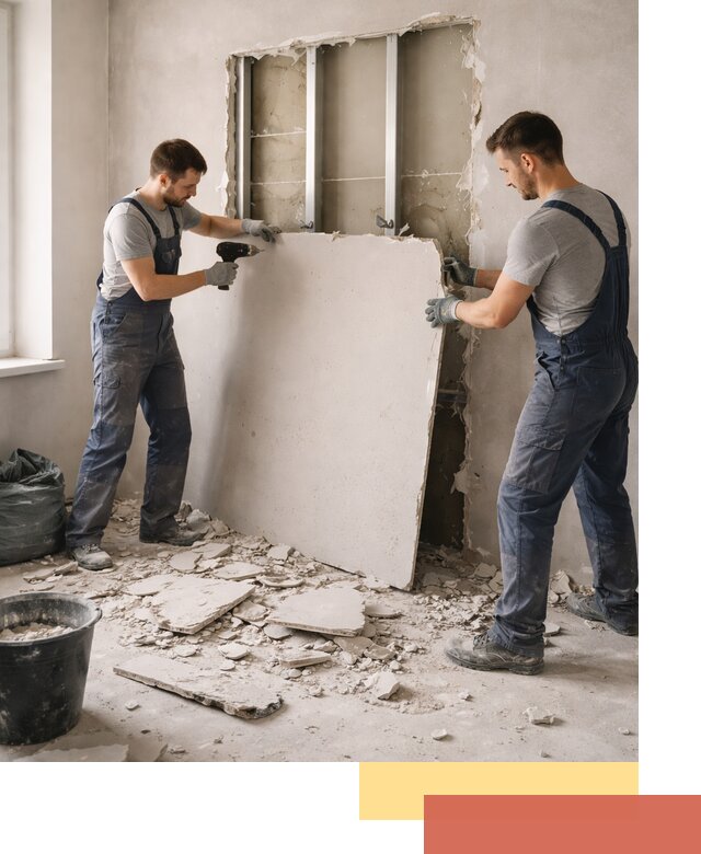 Демонтаж перегородки из гипсокартона в Петергофе быстрый и аккуратный