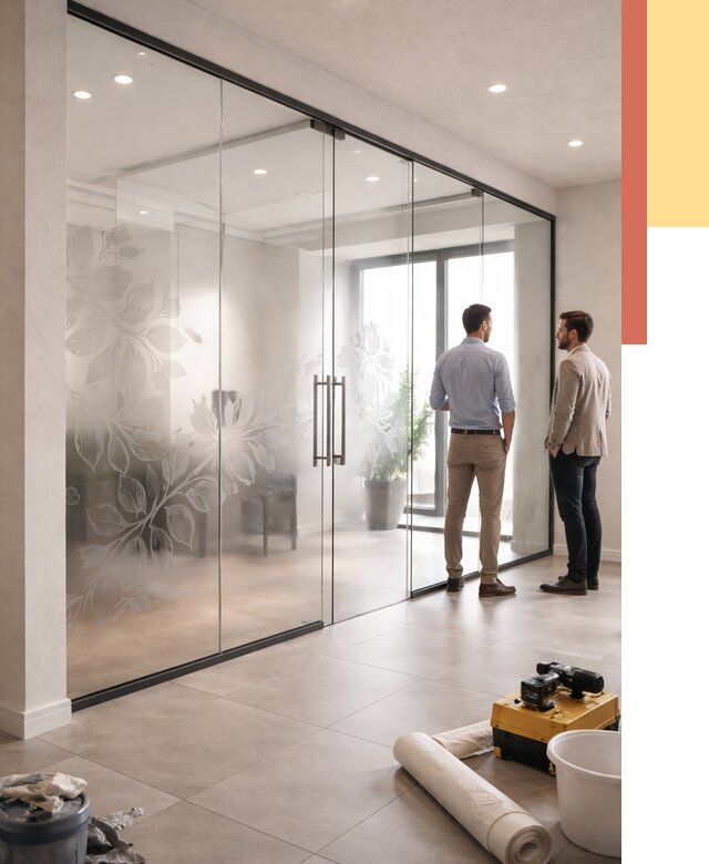 Стеклянные перегородки с рисунком в Петергофе от 13076 руб. монтаж и нанесение | ОТДЕЛОЧНИК-Птф