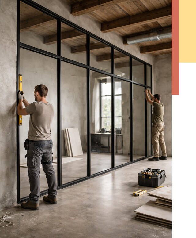 Стеклянные перегородки лофт в Петергофе от 10984 руб. под ключ | ОТДЕЛОЧНИК-Птф