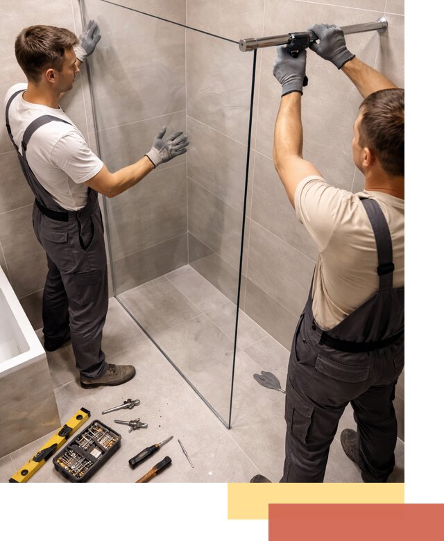 Стеклянные перегородки для душа в Петергофе — изготовление и монтаж