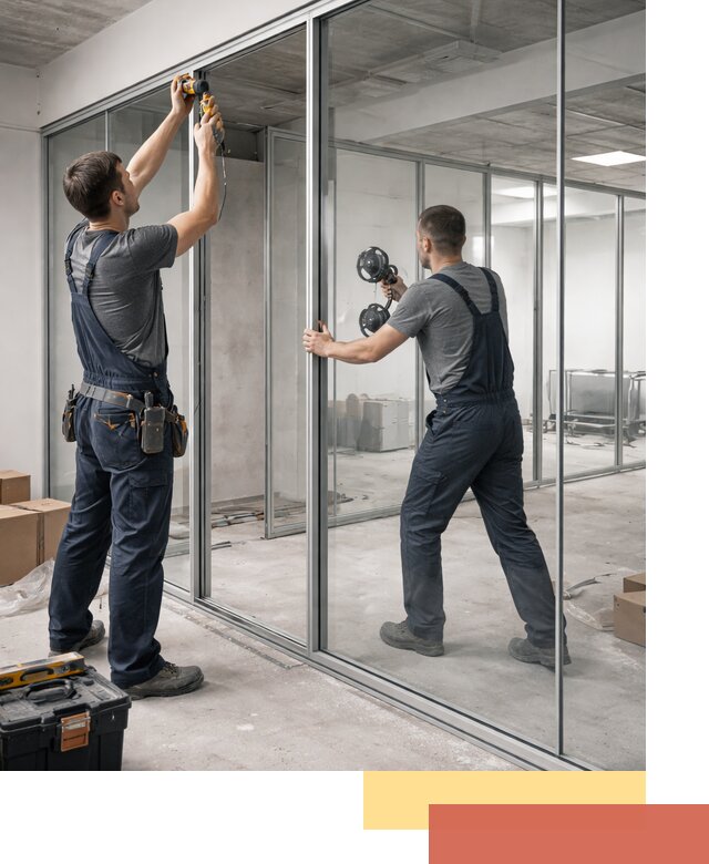 Алюминиевые перегородки со стеклом в Петергофе — изготовление и монтаж