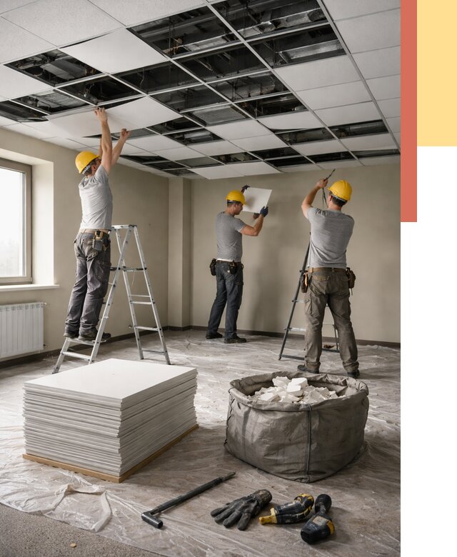 Демонтаж потолка Армстронг в Петергофе от 4707 руб. быстро и недорого | ОТДЕЛОЧНИК-Птф