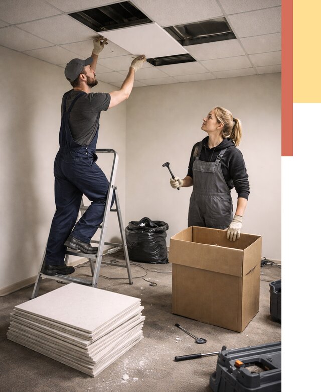 Демонтаж потолочной плитки в Петергофе от 4707 руб. быстро и недорого | ОТДЕЛОЧНИК-Птф