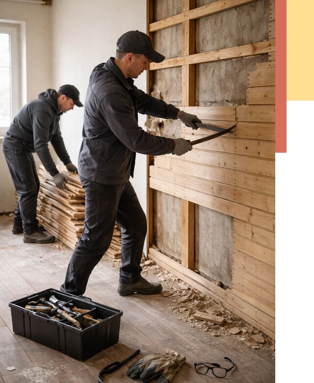 Демонтаж вагонки в Петергофе от 3975 руб/м2 — быстро и недорого | ОТДЕЛОЧНИК-Птф