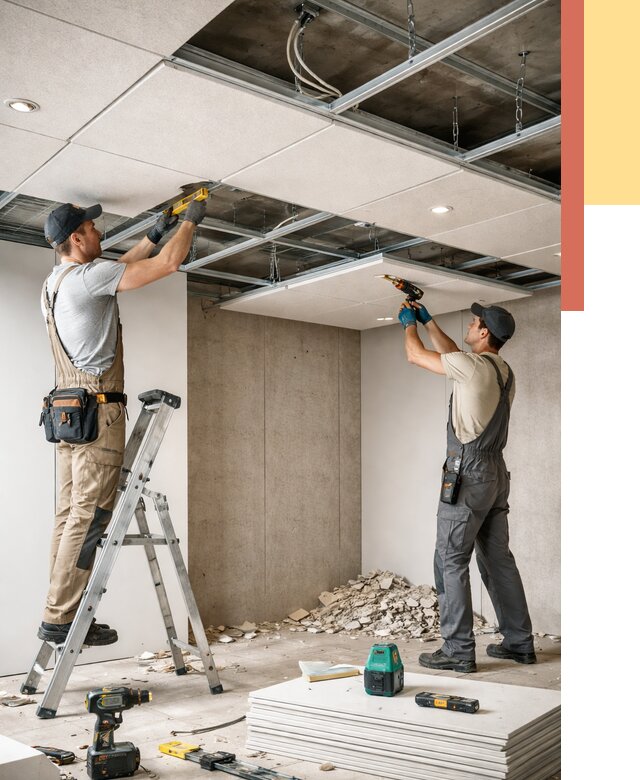 Монтаж акустического потолка в Петергофе от 6800 руб/м2 — быстро и недорого | ОТДЕЛОЧНИК-Птф