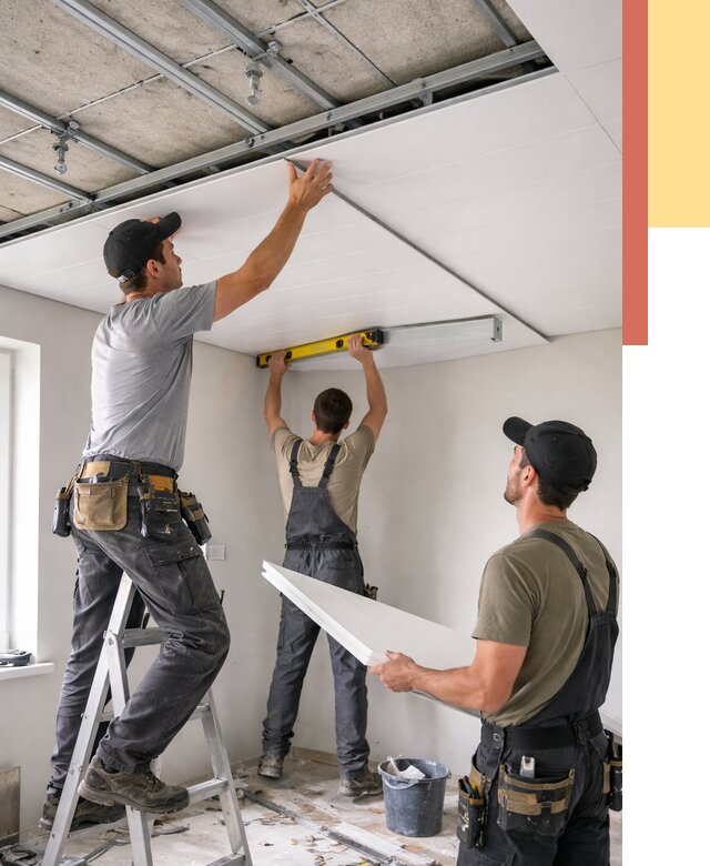 Монтаж потолка из ПВХ панелей в Петергофе от 3661 руб./м2 — быстро и недорого | ОТДЕЛОЧНИК-Птф