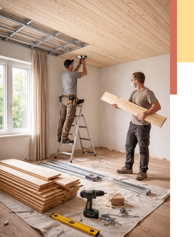 Монтаж потолка из вагонки в Петергофе от 6800 руб. | Быстро и недорого — ОТДЕЛОЧНИК-Птф