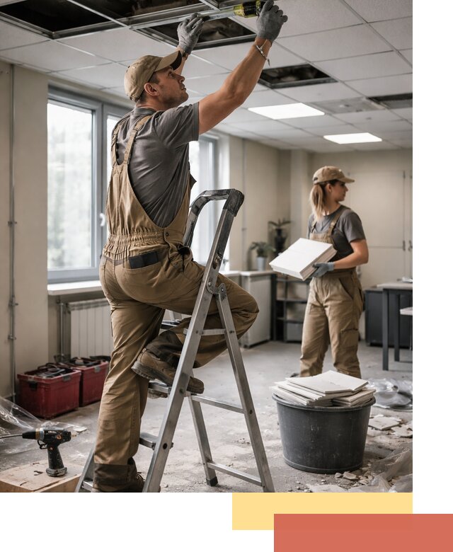 Ремонт потолка Армстронг и замена плит в Петергофе