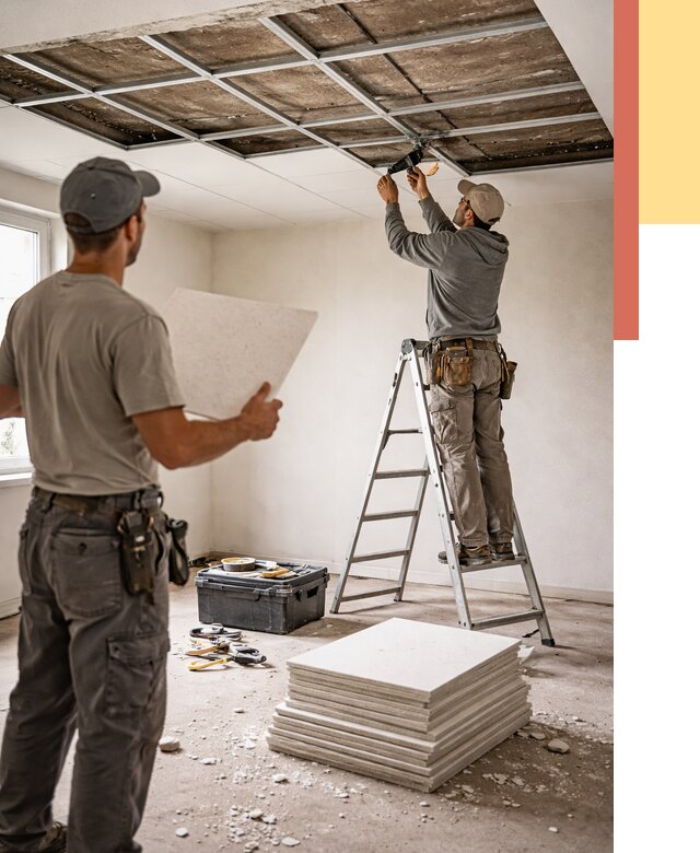 Замена плит подвесного потолка в Петергофе от 1831 руб. быстро и недорого | ОТДЕЛОЧНИК-Птф