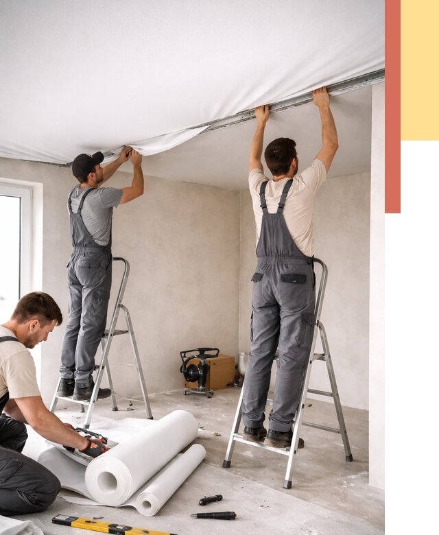 Монтаж тканевого натяжного потолка в Петергофе от 3661 руб. под ключ | ОТДЕЛОЧНИК-Птф