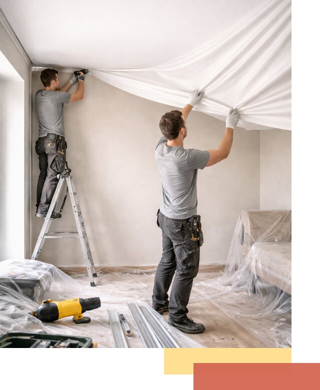 Монтаж тканевого натяжного потолка в Петергофе недорого и быстро