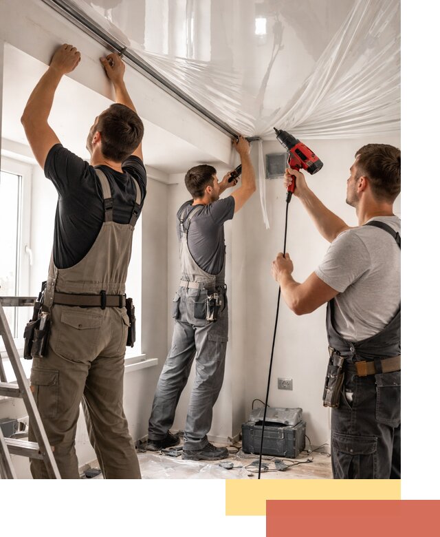 Монтаж глянцевого натяжного потолка в Петергофе быстро и качественно