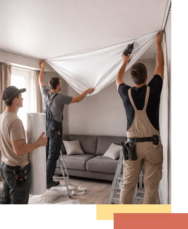 Монтаж сатинового натяжного потолка в Петергофе качественно и быстро