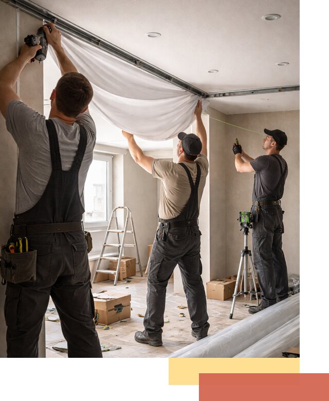 Монтаж парящего натяжного потолка под ключ в Петергофе