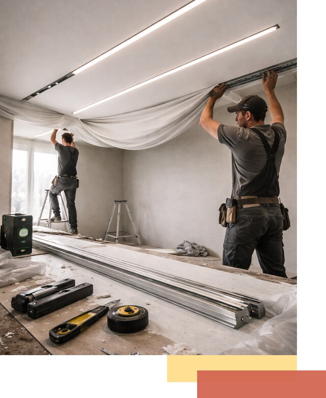 Монтаж натяжных потолков со световыми линиями в Петергофе