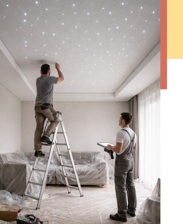 Монтаж натяжного потолка «звездное небо» в Петергофе от 6800 руб. | ОТДЕЛОЧНИК-Птф