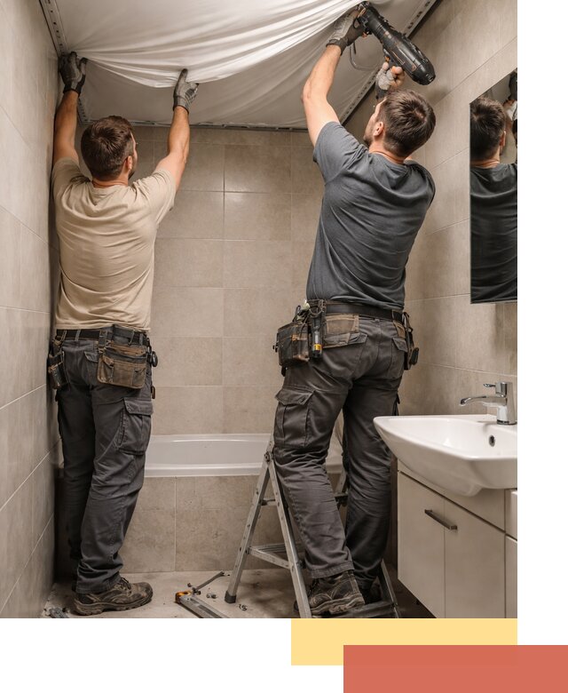 Монтаж натяжного потолка в ванной в Петергофе быстро и качественно