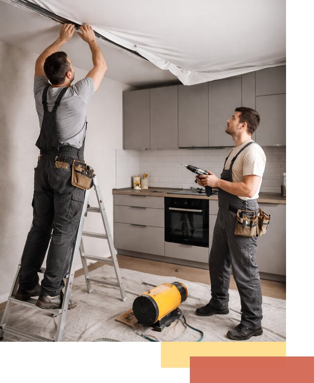 Монтаж натяжного потолка на кухне в Петергофе