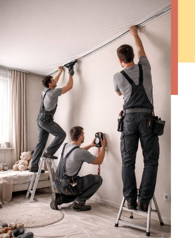 Монтаж натяжного потолка в детской в Петергофе от 3661 руб. — быстро и недорого | ОТДЕЛОЧНИК-Птф