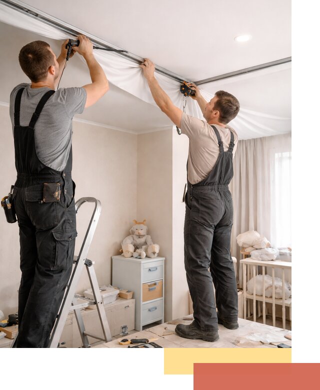 Монтаж натяжного потолка в детской комнате в Петергофе